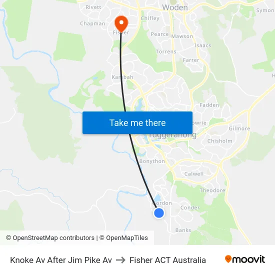Knoke Av After Jim Pike Av to Fisher ACT Australia map