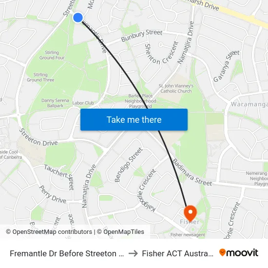Fremantle Dr Before Streeton Dr to Fisher ACT Australia map