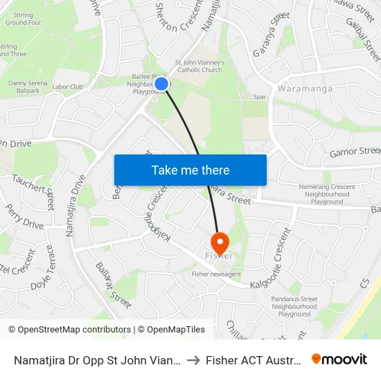Namatjira Dr Opp St John Vianney to Fisher ACT Australia map