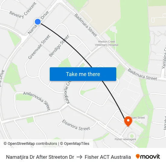 Namatjira Dr After Streeton Dr to Fisher ACT Australia map