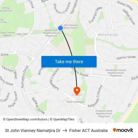 St John Vianney Namatjira Dr to Fisher ACT Australia map