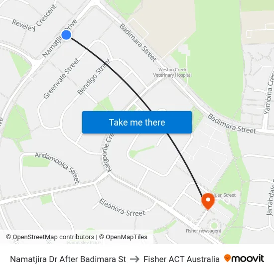 Namatjira Dr After Badimara St to Fisher ACT Australia map