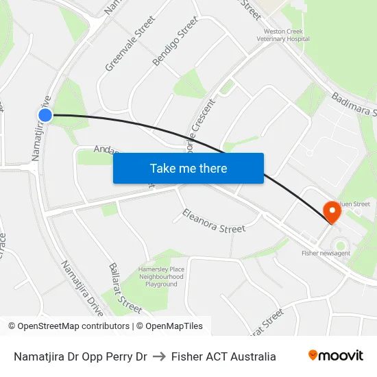 Namatjira Dr Opp Perry Dr to Fisher ACT Australia map