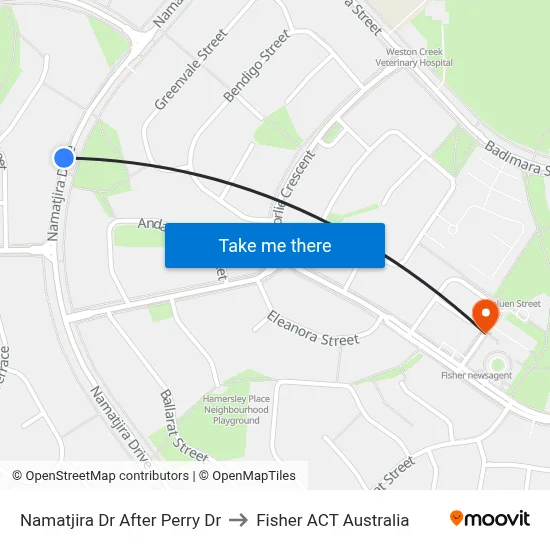 Namatjira Dr After Perry Dr to Fisher ACT Australia map