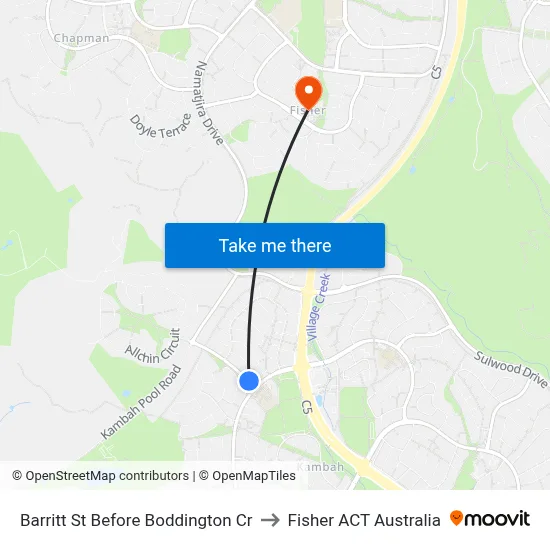 Barritt St Before Boddington Cr to Fisher ACT Australia map