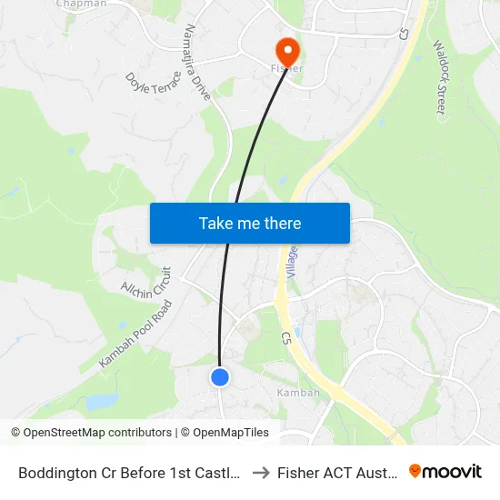 Boddington Cr Before 1st Castley Cct to Fisher ACT Australia map
