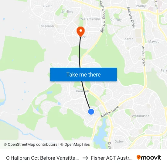 O'Halloran Cct Before Vansittart Cr to Fisher ACT Australia map