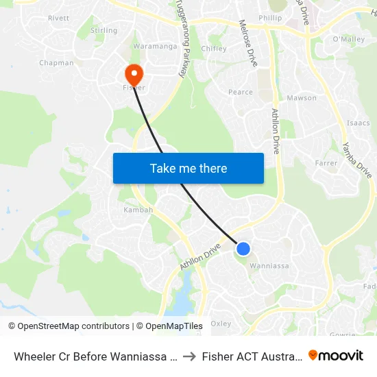 Wheeler Cr Before Wanniassa Hs to Fisher ACT Australia map