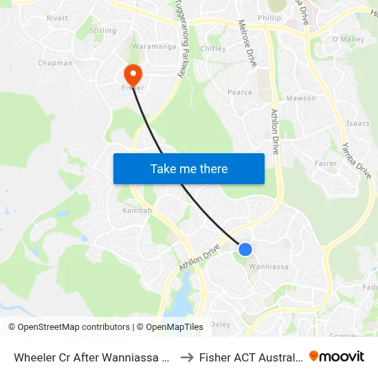 Wheeler Cr After Wanniassa Hs to Fisher ACT Australia map