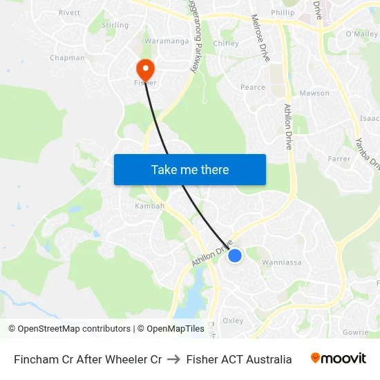 Fincham Cr After Wheeler Cr to Fisher ACT Australia map