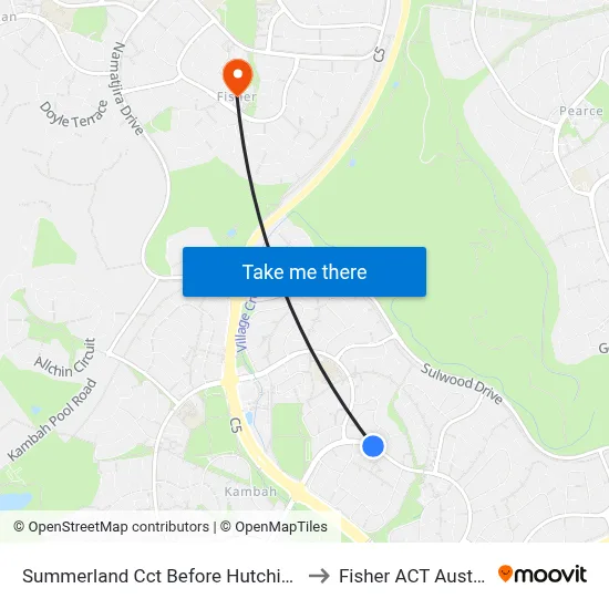 Summerland Cct Before Hutchison Cr to Fisher ACT Australia map