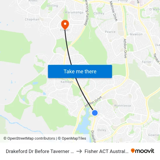 Drakeford Dr Before Taverner St to Fisher ACT Australia map