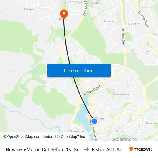 Newman-Morris Cct Before 1st Singleton Cr to Fisher ACT Australia map