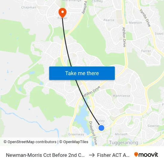 Newman-Morris Cct Before 2nd Cuthbertson Cr to Fisher ACT Australia map