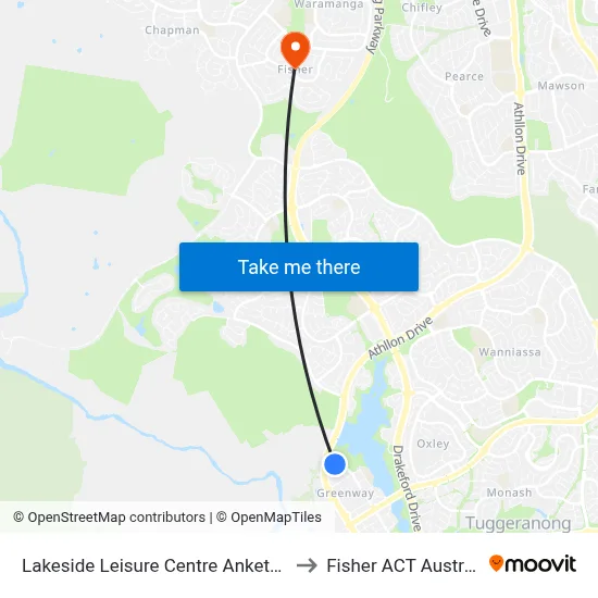 Lakeside Leisure Centre Anketell St to Fisher ACT Australia map