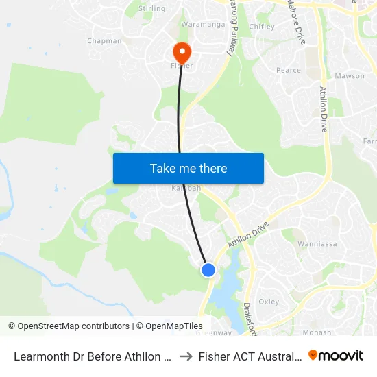 Learmonth Dr Before Athllon Dr to Fisher ACT Australia map