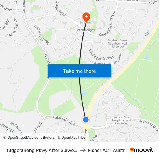 Tuggeranong Pkwy After Sulwood Dr to Fisher ACT Australia map