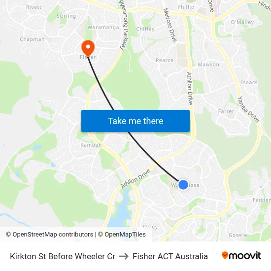 Kirkton St Before Wheeler Cr to Fisher ACT Australia map