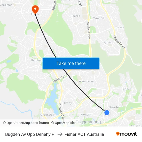 Bugden Av Opp Denehy Pl to Fisher ACT Australia map