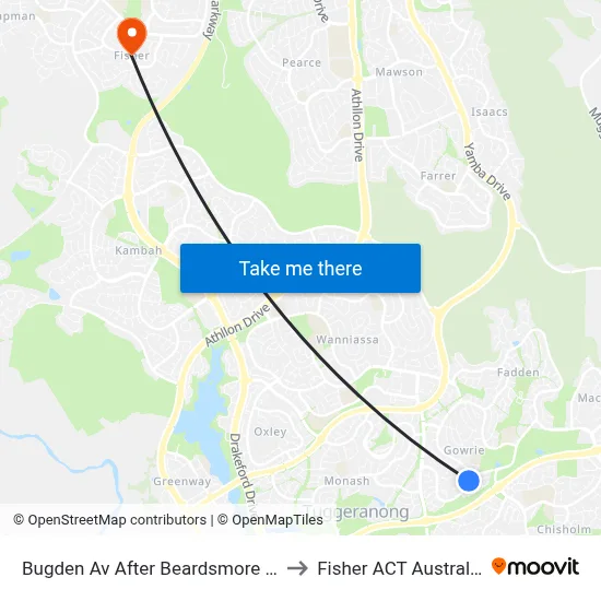 Bugden Av After Beardsmore Pl to Fisher ACT Australia map