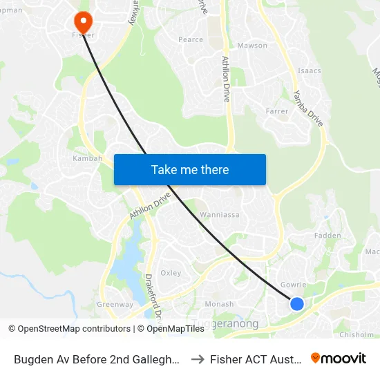 Bugden Av Before 2nd Galleghan Cct to Fisher ACT Australia map