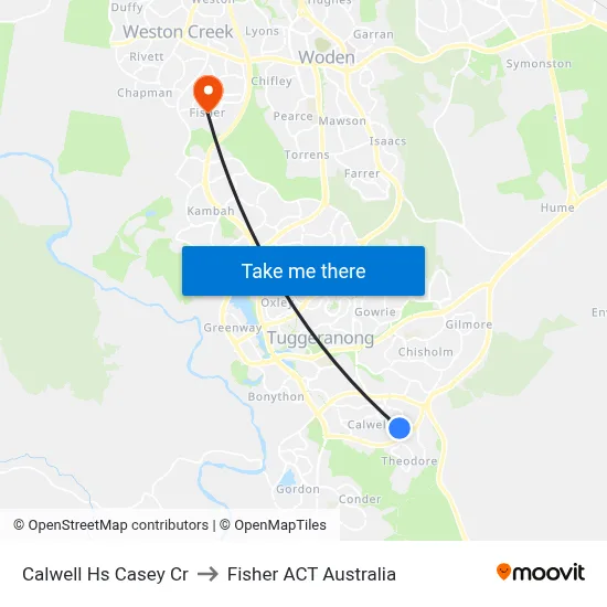 Calwell Hs Casey Cr to Fisher ACT Australia map
