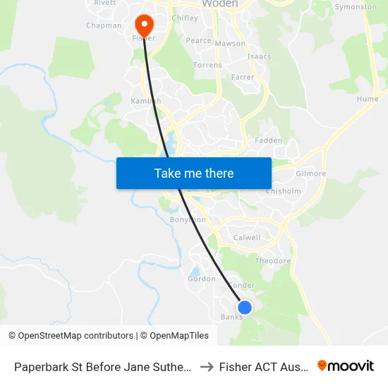 Paperbark St Before Jane Sutherland St to Fisher ACT Australia map