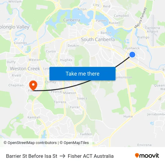 Barrier St Before Isa St to Fisher ACT Australia map