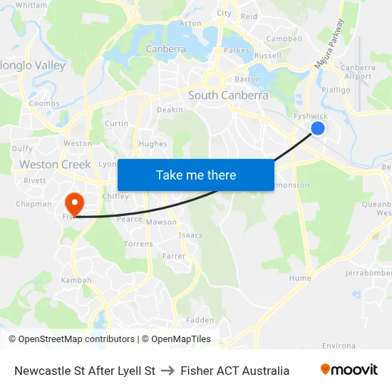 Newcastle St After Lyell St to Fisher ACT Australia map