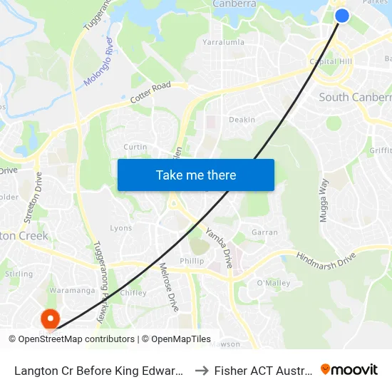 Langton Cr Before King Edward Tce to Fisher ACT Australia map