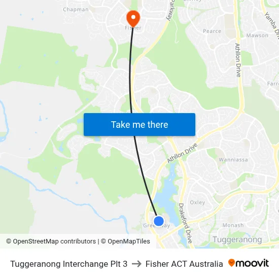 Tuggeranong Interchange Plt 3 to Fisher ACT Australia map
