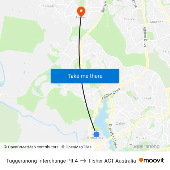 Tuggeranong Interchange Plt 4 to Fisher ACT Australia map