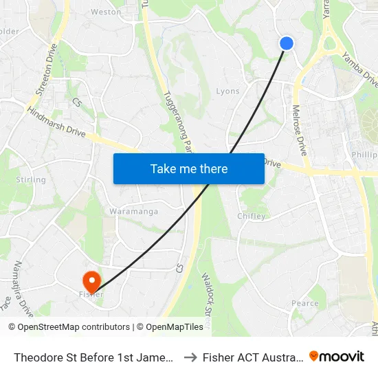 Theodore St Before 1st James St to Fisher ACT Australia map