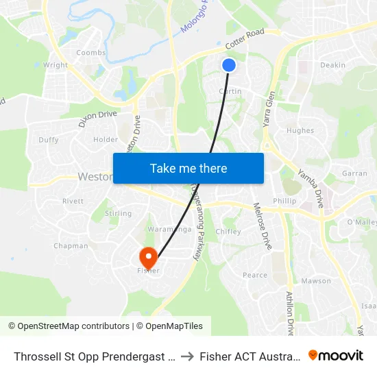 Throssell St Opp Prendergast St to Fisher ACT Australia map