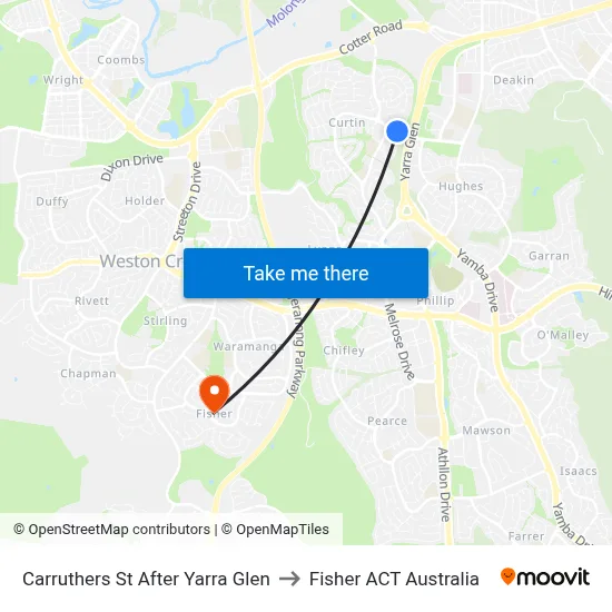 Carruthers St After Yarra Glen to Fisher ACT Australia map
