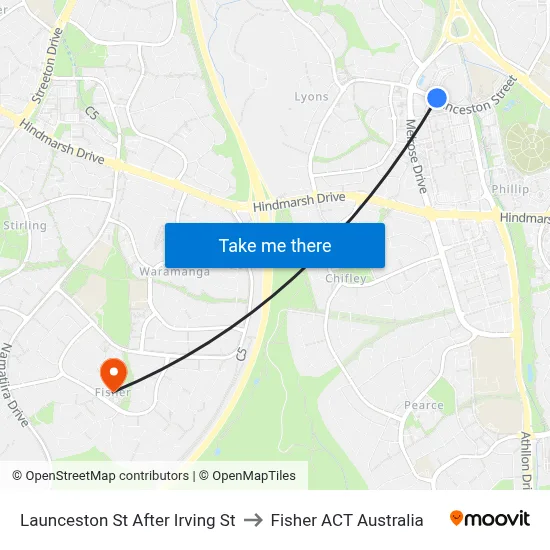 Launceston St After Irving St to Fisher ACT Australia map