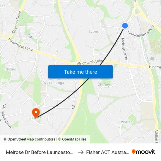 Melrose Dr Before Launceston St to Fisher ACT Australia map