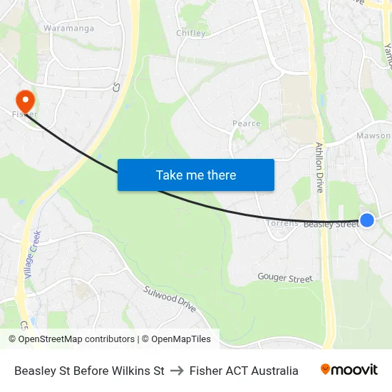 Beasley St Before Wilkins St to Fisher ACT Australia map