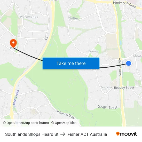 Southlands Shops Heard St to Fisher ACT Australia map