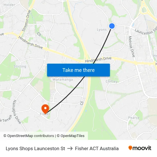 Lyons Shops Launceston St to Fisher ACT Australia map