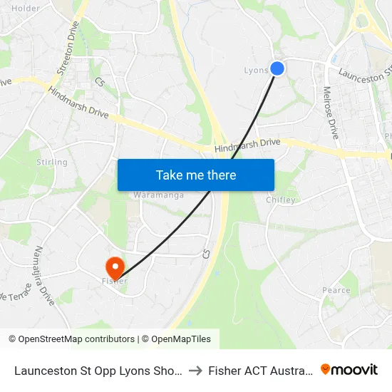 Launceston St Opp Lyons Shops to Fisher ACT Australia map