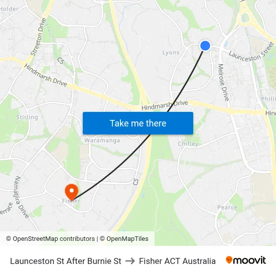 Launceston St After Burnie St to Fisher ACT Australia map