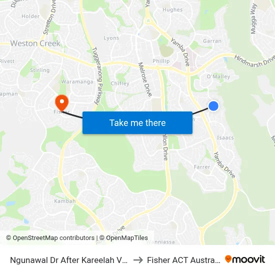 Ngunawal Dr After Kareelah Vsta to Fisher ACT Australia map