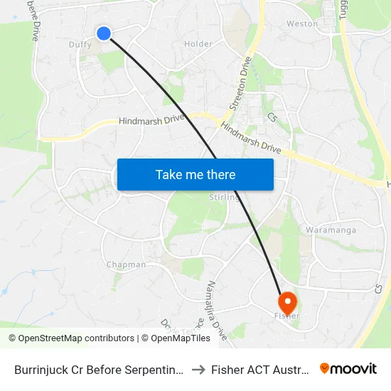 Burrinjuck Cr Before Serpentine St to Fisher ACT Australia map