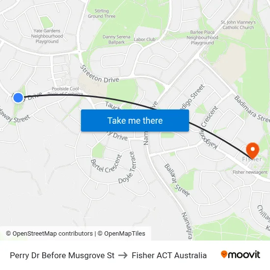 Perry Dr Before Musgrove St to Fisher ACT Australia map