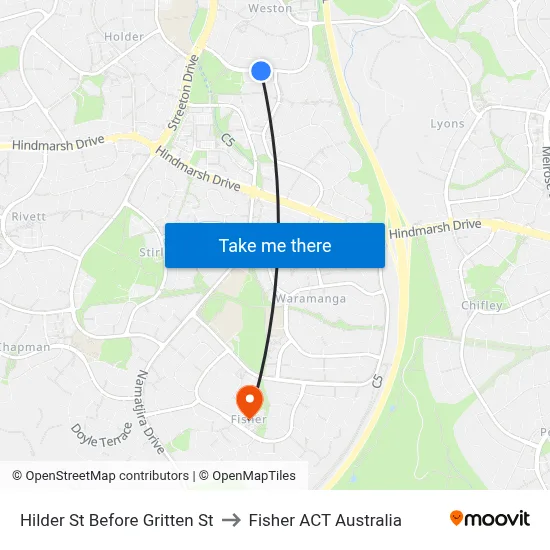 Hilder St Before Gritten St to Fisher ACT Australia map