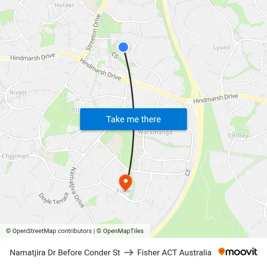 Namatjira Dr Before Conder St to Fisher ACT Australia map
