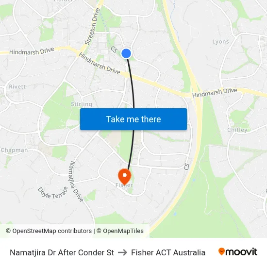 Namatjira Dr After Conder St to Fisher ACT Australia map