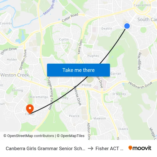 Canberra Girls Grammar Senior School Melbourne Av to Fisher ACT Australia map