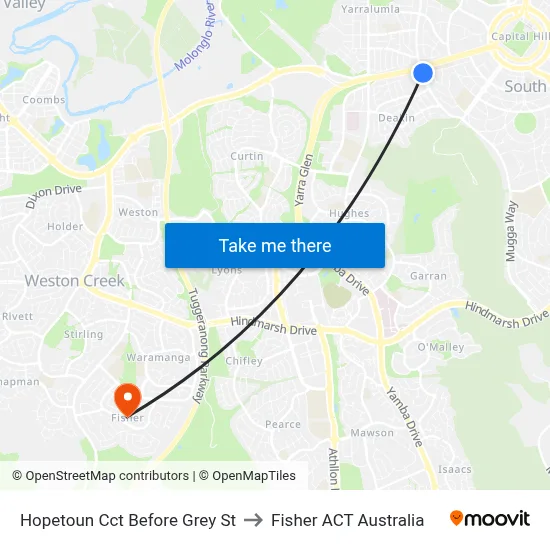 Hopetoun Cct Before Grey St to Fisher ACT Australia map